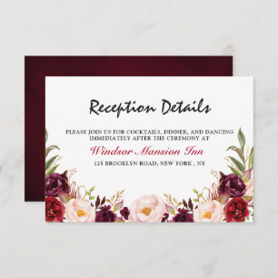 Invitation Réception Boho Russe Floral Rouge Bourgogne