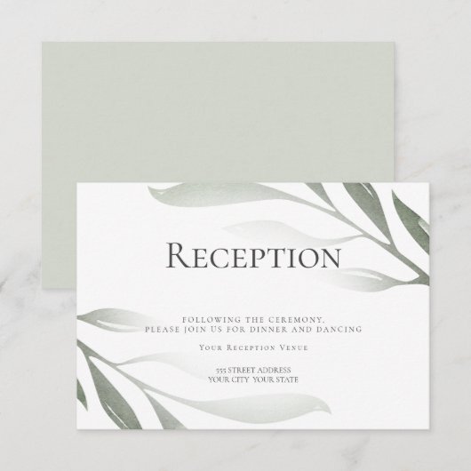 Invitation Réception | Branche de olivier Vert Sauge Aquarell (Devant / Derrière)