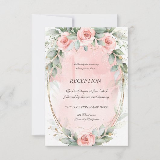 Invitation Réception Chic Rose Roses Gold Frame (Devant)