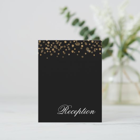 Invitation Réception Confetti Parties scintillant or et noir (Debout devant)