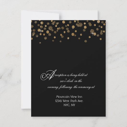 Invitation Réception Confetti Parties scintillant or et noir (Dos)