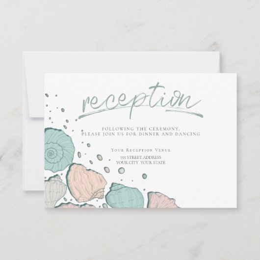 Invitation RÉCEPTION | Coquillages décontractés en corail et  (Devant)
