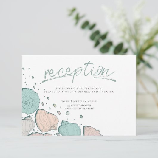Invitation RÉCEPTION | Coquillages décontractés en corail et  (Debout devant)