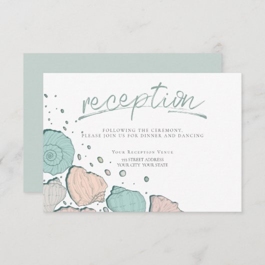 Invitation RÉCEPTION | Coquillages décontractés en corail et  (Devant / Derrière)