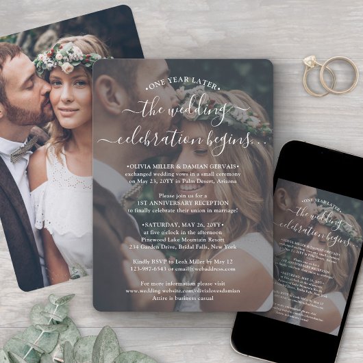 Invitation Réception d'anniversaire de mariage d'une année 2