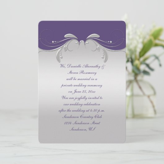 Invitation Réception D'Argent Orné D'Orné De Purple Dusté Uni (Debout devant)