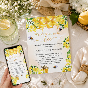 Invitation Réception de bébé abeille révélation de sexe flora