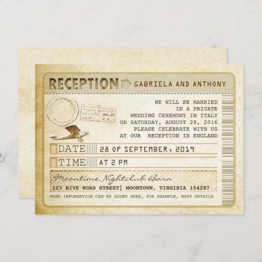 Invitation réception de billet vintage (Devant / Derrière)