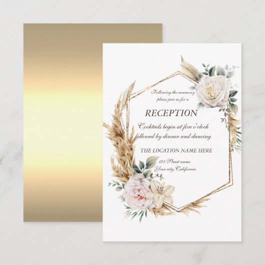 Invitation Réception de cadre doré floral (Devant / Derrière)
