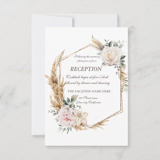 Invitation Réception de cadre floral doré   (Devant)