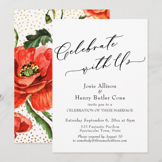 Invitation Réception de célébration avec nous Coquelicots Con (Devant / Derrière)