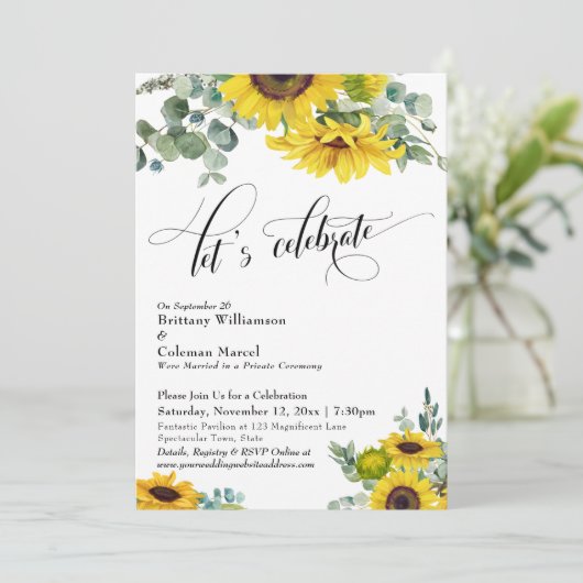 Invitation Réception de célébration Eucalyptus Tournesol (Debout devant)
