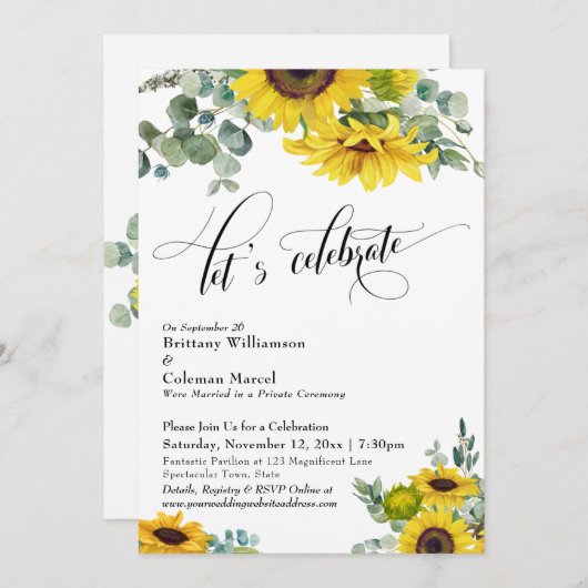 Invitation Réception de célébration Eucalyptus Tournesol (Devant / Derrière)