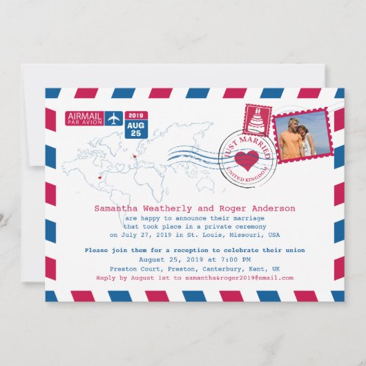 Invitation Réception de courrier aérien des États-Unis et du  (Devant)