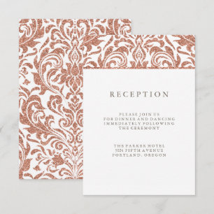 Invitation Réception de damas pailleté or rose Faux Glam
