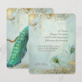 Invitation Réception de dîner Paon Élégant Mariage Plumes (Devant / Derrière)