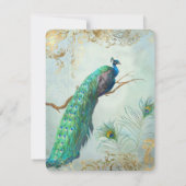 Invitation Réception de dîner Paon Plumes Mariage Élégant (Dos)