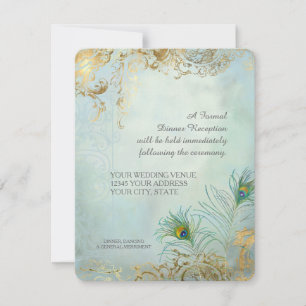 Invitation Réception de dîner Plumes de paon Mariage élégant