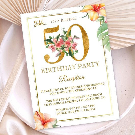 Invitation Réception de fête tropicale hawaïenne pour 50e ann