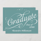 Invitation Réception de graduation Tourbillonnant en bleu fra (Devant / Derrière)