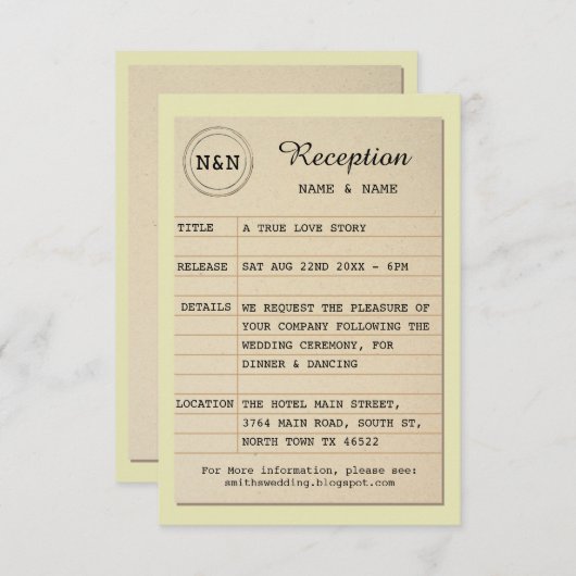 Invitation Réception de la bibliothèque Auteur Mariage Livres (Devant / Derrière)