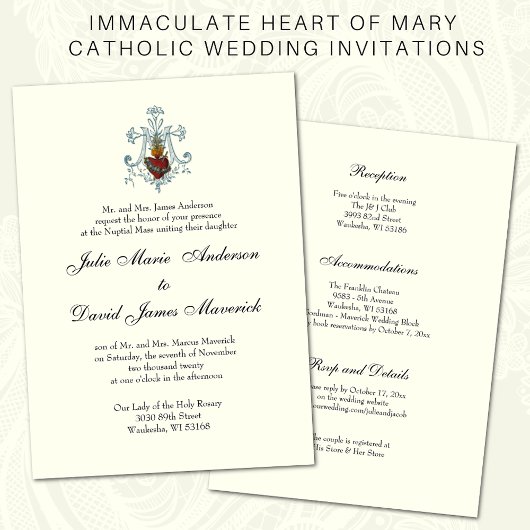 Invitation Réception de la Croix Marian Mariage catholique