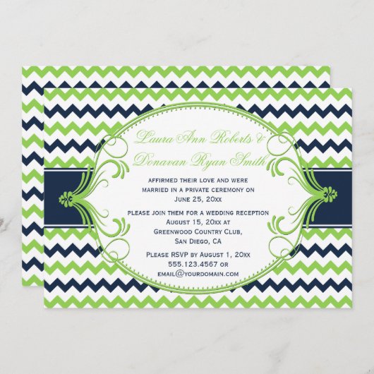 Invitation Réception de la Marine Blue Kelly Green Chevron un (Devant / Derrière)