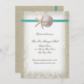 Invitation Réception de la plage Burlap et Lace Aqua (Devant / Derrière)