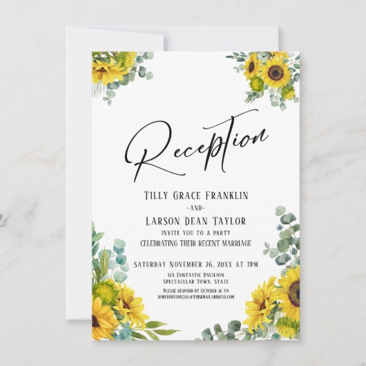 Invitation Réception de l'écriture Tournesol Eucalyptus (Devant)