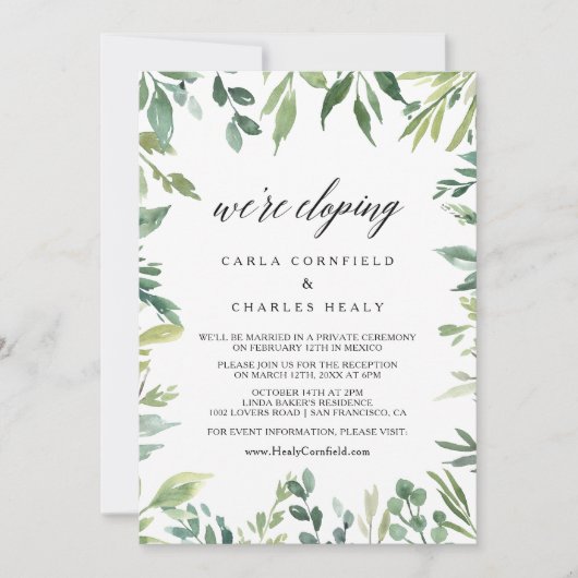 Invitation Réception de l'Elopement de Foliage de verdure mod (Devant)