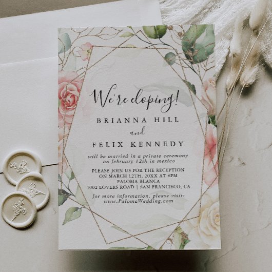 Invitation Réception de l'Elopement Géométrique Gold Green Fo