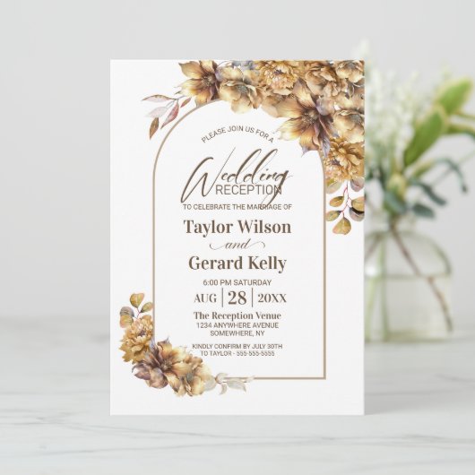 Invitation Réception de mariage à arche florale rustique (Debout devant)