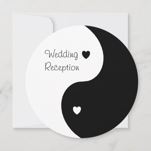 Invitation Réception de mariage à cœurs Yin Yang noirs et bla (Devant)