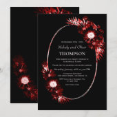 Invitation Réception de mariage à fleurs rouge burgundy et no (Devant / Derrière)