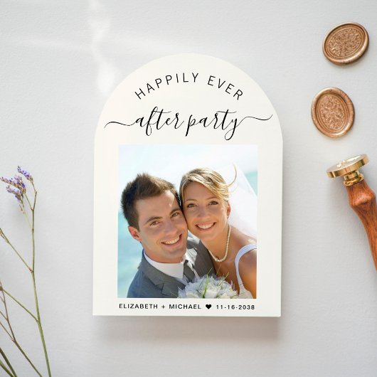 Invitation Réception de mariage à la crème d'arc de photo chi