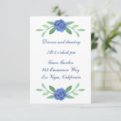 Invitation Réception de mariage à la flore bleue et feuillage (Debout devant)