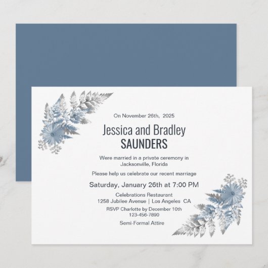 Invitation Réception de mariage à la fougère argentée (Devant / Derrière)