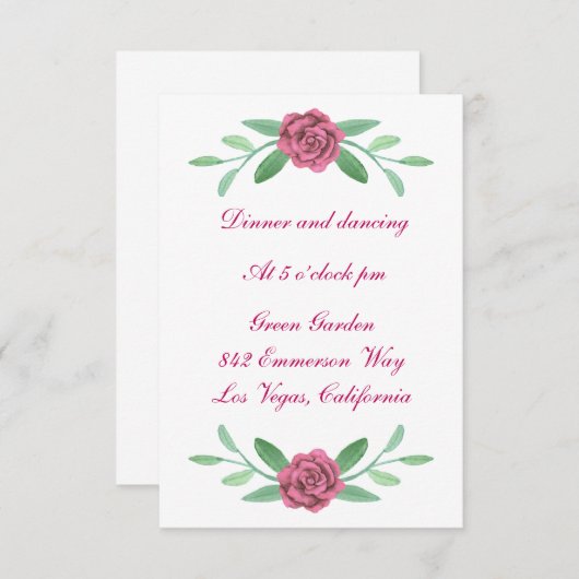 Invitation Réception de mariage à la verdure florale rose (Devant / Derrière)