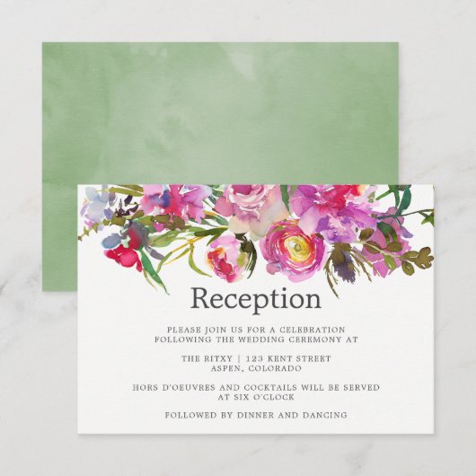 Invitation Réception de mariage à l'aquarelle avec des pivoin (Devant / Derrière)