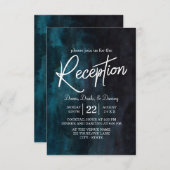 Invitation Réception de mariage à l'aquarelle bleue marine et (Devant / Derrière)
