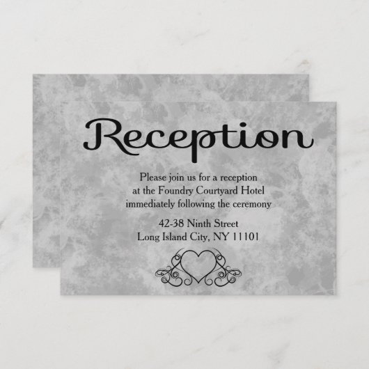 Invitation Réception de mariage à l'aquarelle Cœurs Noir & Gr (Devant / Derrière)