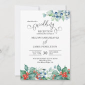 Invitation Réception de mariage à l'aquarelle de houx à baies (Devant)
