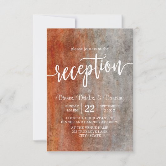 Invitation Réception de mariage à l'aquarelle gris orange aut (Devant)