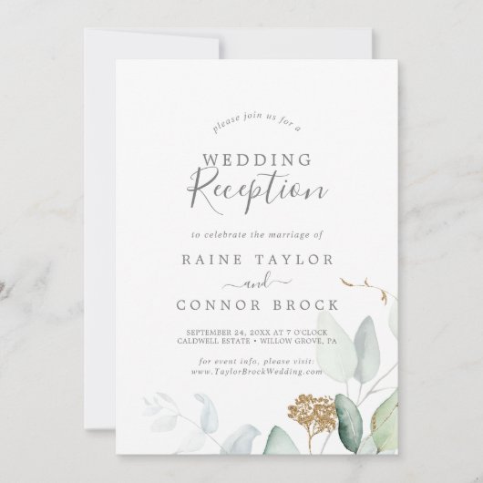 Invitation Réception de mariage Airy Greenery et Gold Leaf (Devant)
