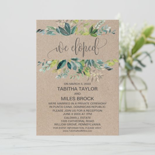 Invitation Réception de mariage après fugue Kraft Foliage (Debout devant)