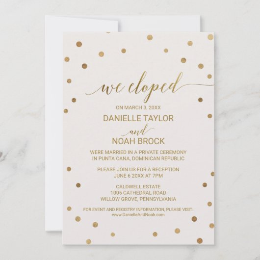 Invitation Réception de mariage après fuite amoureuse avec po (Devant)