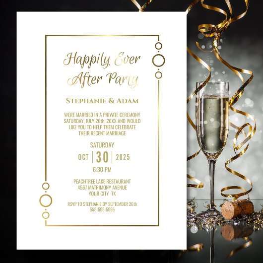 Invitation Réception de mariage après Gold White Happily Ever