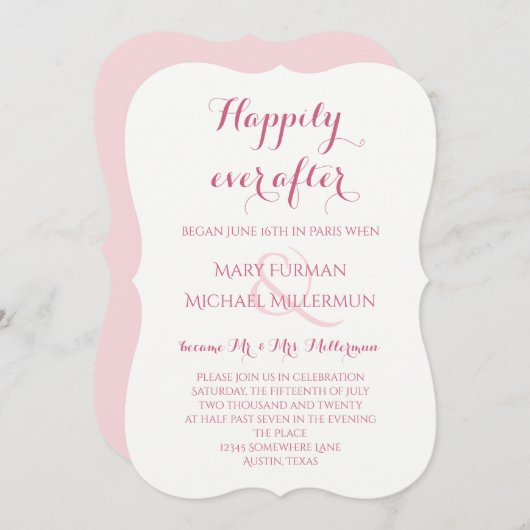 Invitation Réception de mariage après la cérémonie Rose et Bl (Devant / Derrière)