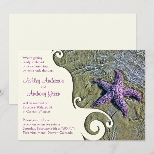 Invitation Réception de mariage après la plage Starfish seule (Devant / Derrière)