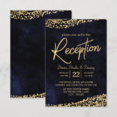 Invitation Réception de mariage aquarelle bleu marine et or (Devant / Derrière)